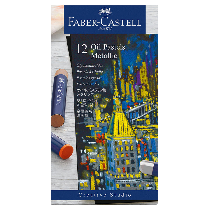 Oil pastels, cardboard wallet of 12, metallic - #127014