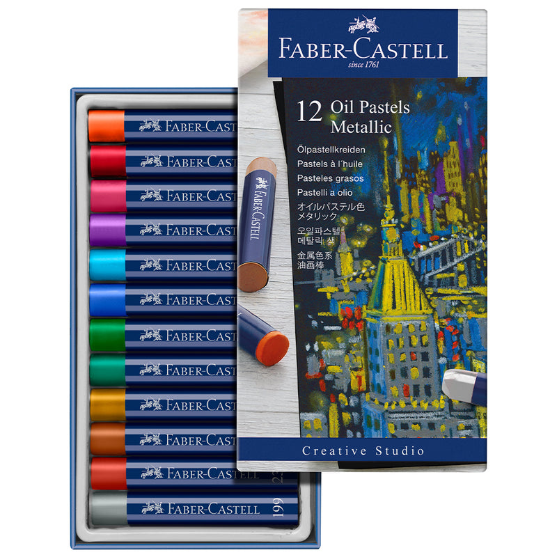 Oil pastels, cardboard wallet of 12, metallic - #127014