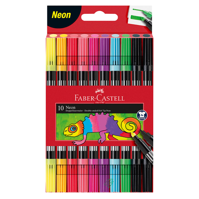 Double-ended felt tip pen, plastic wallet of 10 - neon - #151109