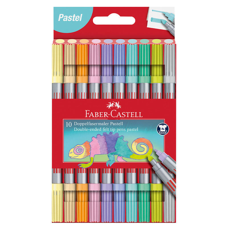 Double-ended felt tip pen, plastic wallet of 10 - pastel - #151112