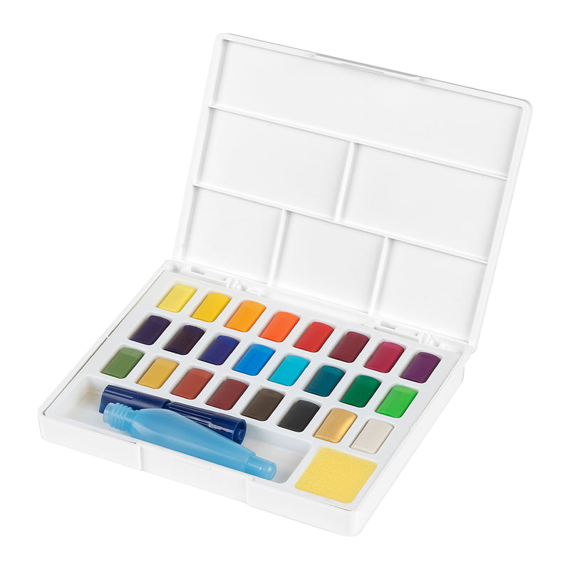 Solid Watercolour Box of 24 with Sponge and Water Brush - #169724
